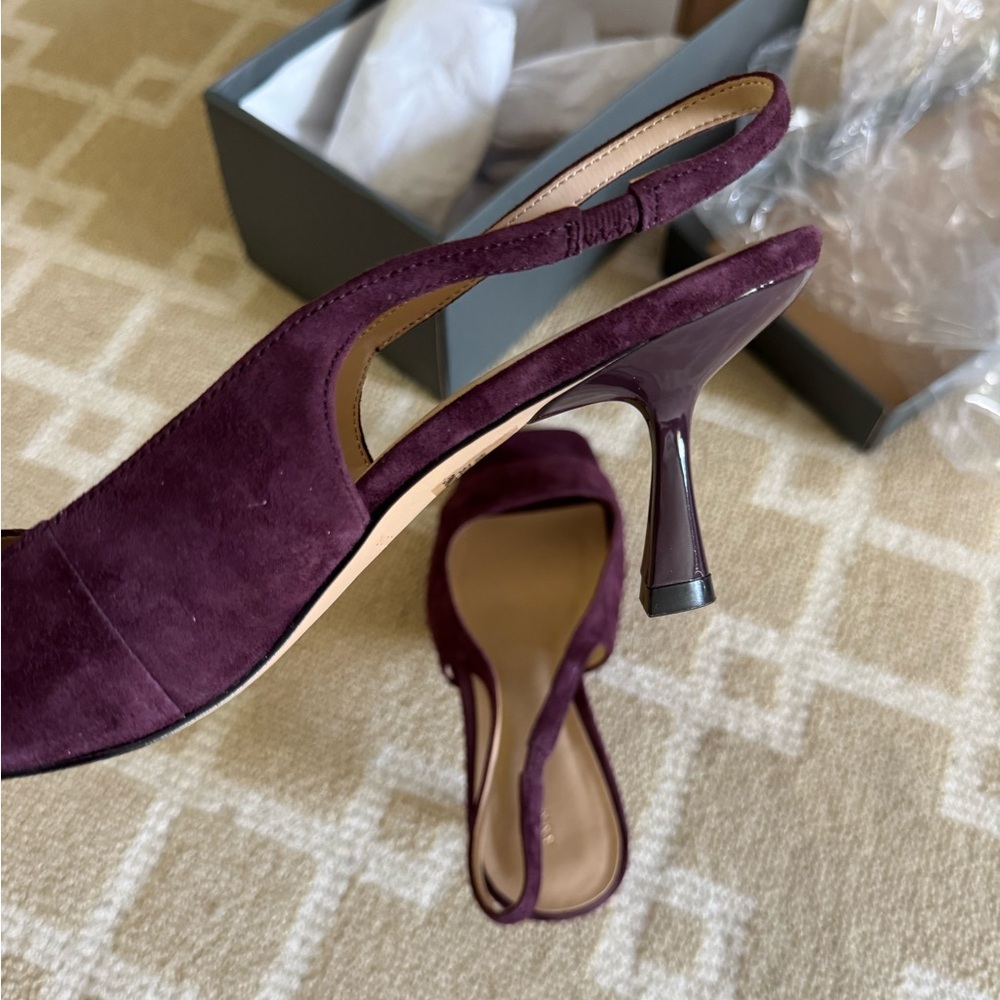 NWT Ann Taylor Suede Heels Square Toe Slingback Sandals Holiday Shoes Plum 8.5 - Picture 8 of 12